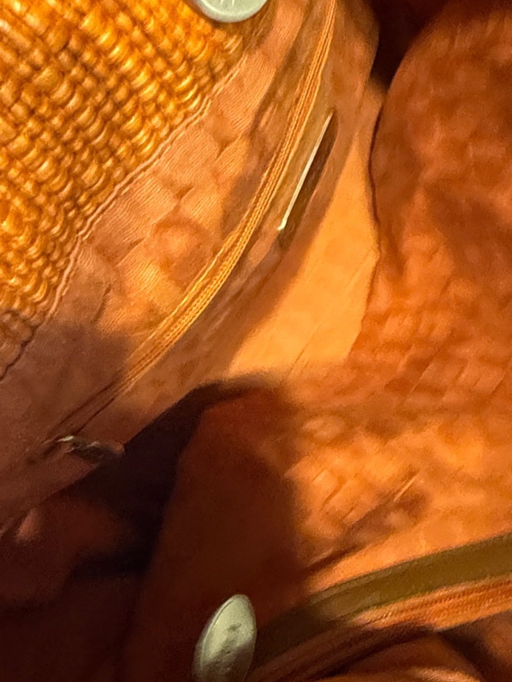 Furla Orange Textured Shoulder Tote with Tan Handles - Picture 7 of 8